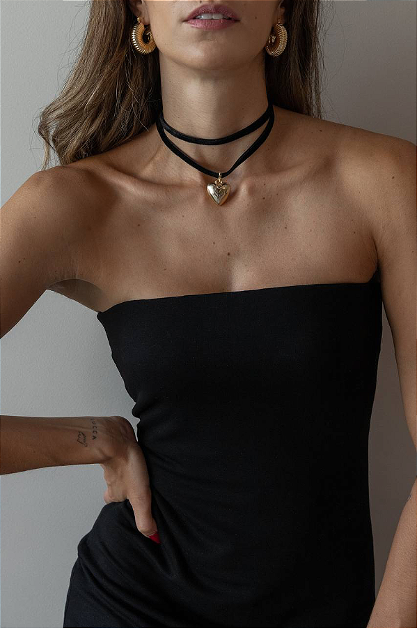 Colar Choker de Veludo e Coração