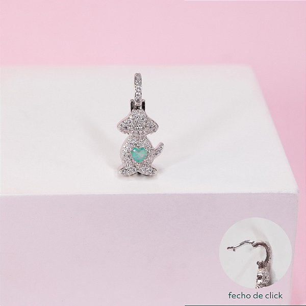 Pingente Pet Cravejado Cachorro no Ródio