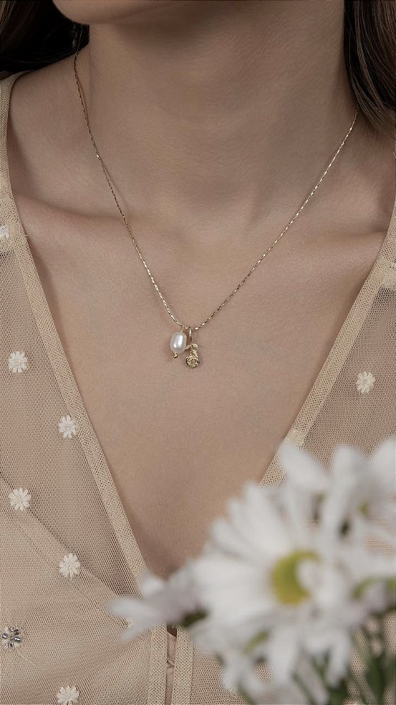 Colar Mini Rosa e Pingente Madriperola