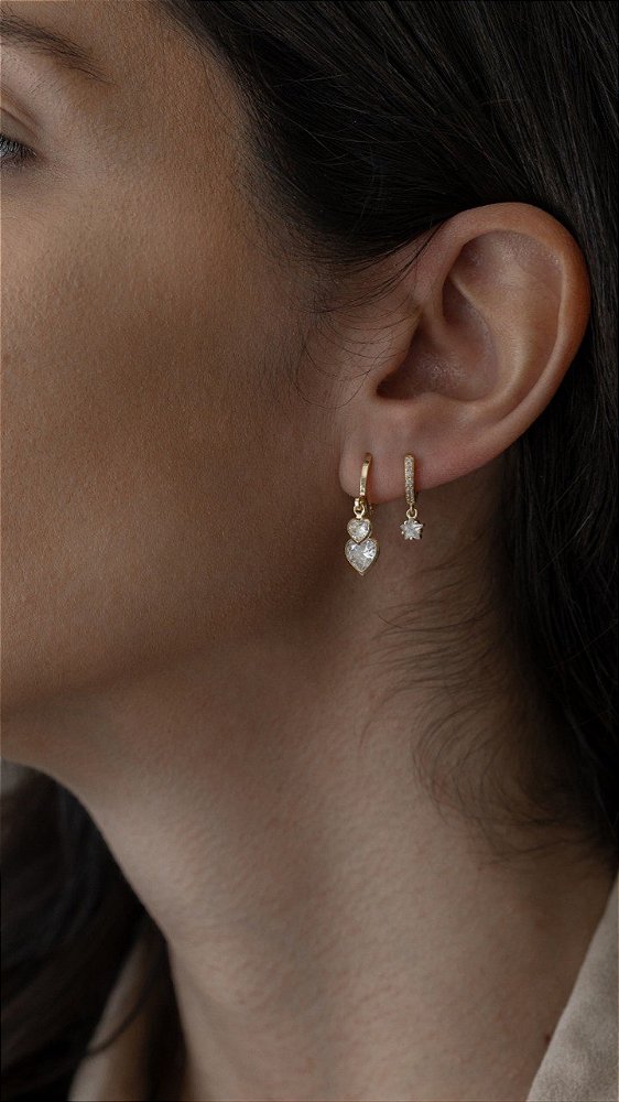 Brinco Argolinha com Corações de Zircônias