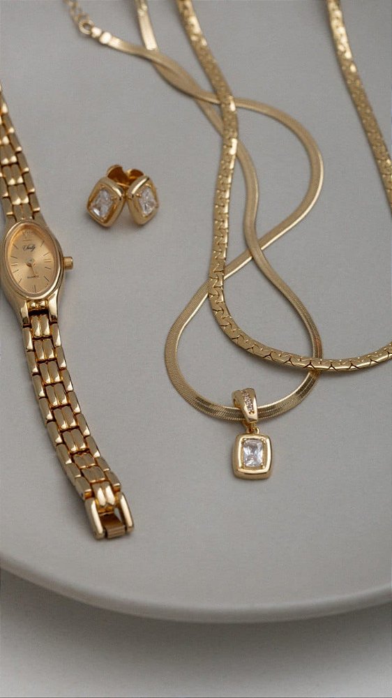 Colar Malha Fita com Pingente de Zircônia