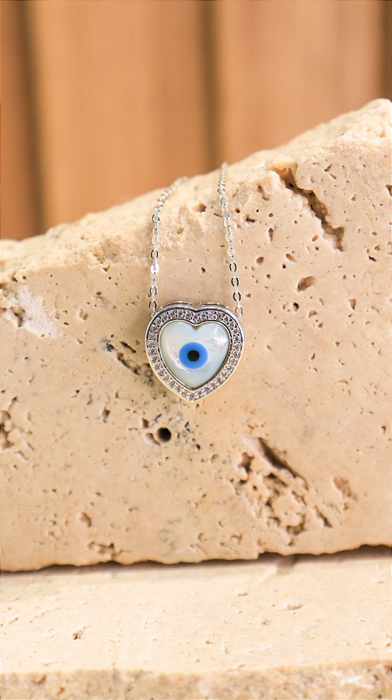 Colar Olho Grego na Madre Pérola com Borda de Zircônia