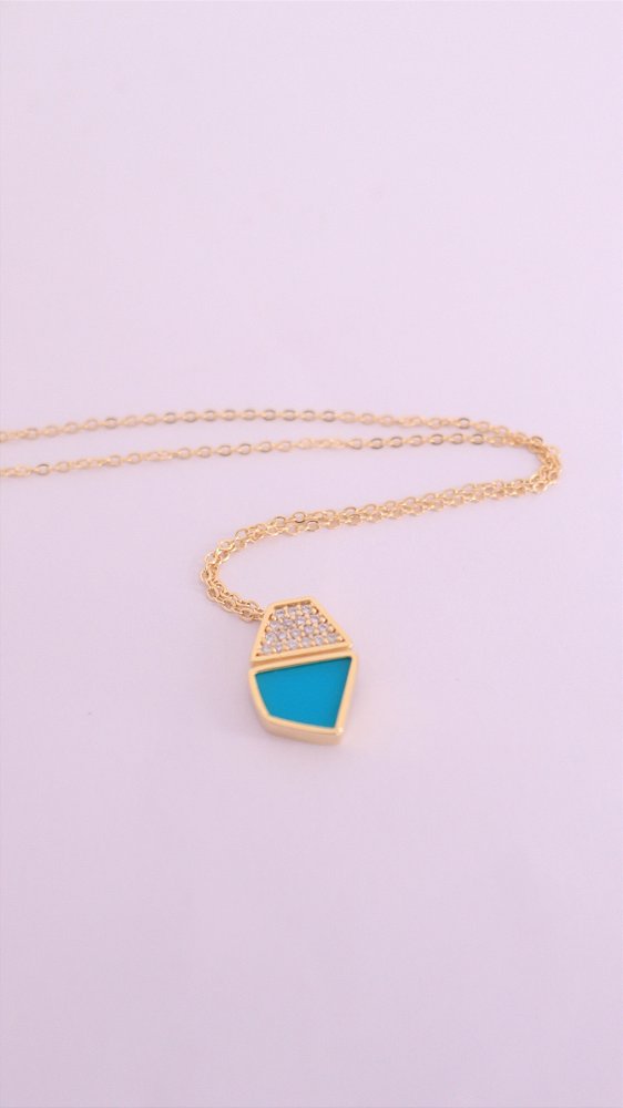 Colar Geométrico Turquesa e Zircônias