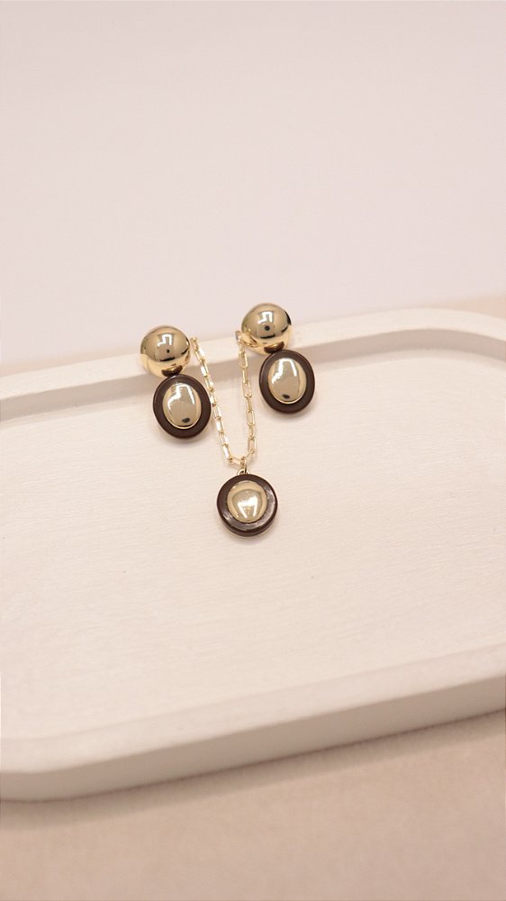 Brinco Duplo com Borda Marrom