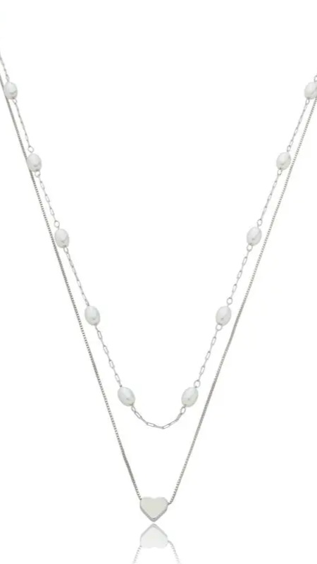 Colar Duplo Perolinha e Coração