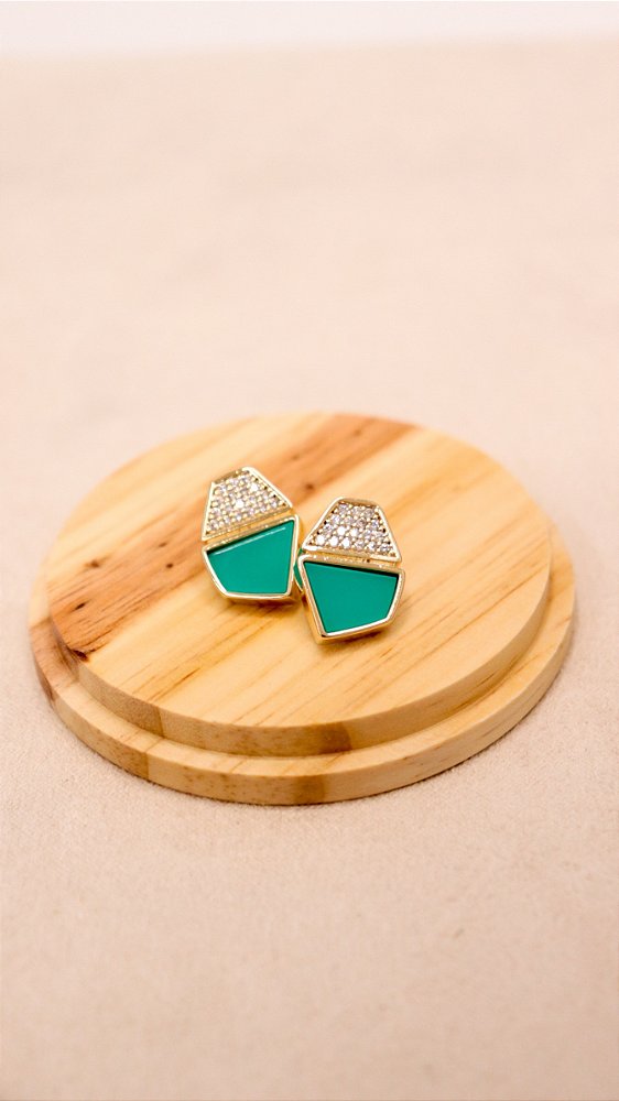 Brinco Geométrico Turquesa e Zircônias