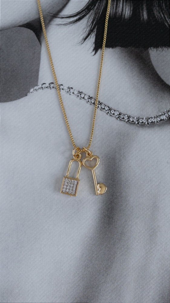 Colar Pingentes Cadeado e Chave do Amor