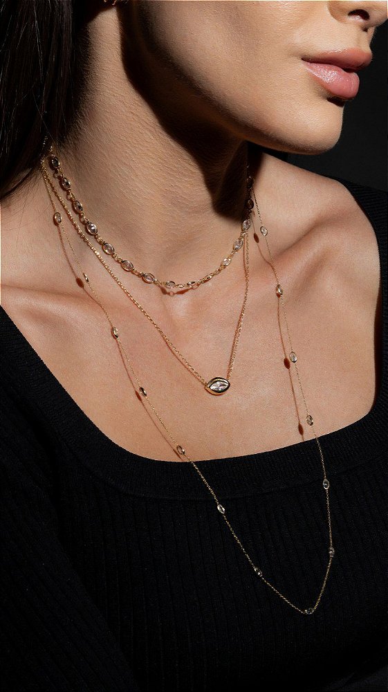 Colar Choker de Zircônias Ovais