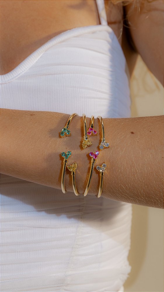 Bracelete Flexível Ponteira de Zircônia Coração Colors