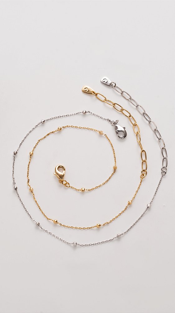 Pulseira de Bolinhas na Corrente de Mini Elos