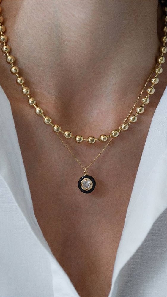 Colar Redondo Resina Black e Zircônia