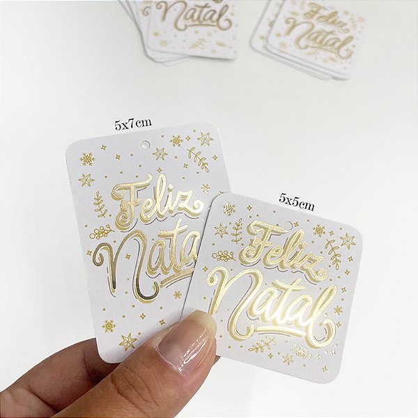 Tags Hot Stamping  - Feliz Natal - Golden - 50 unidades