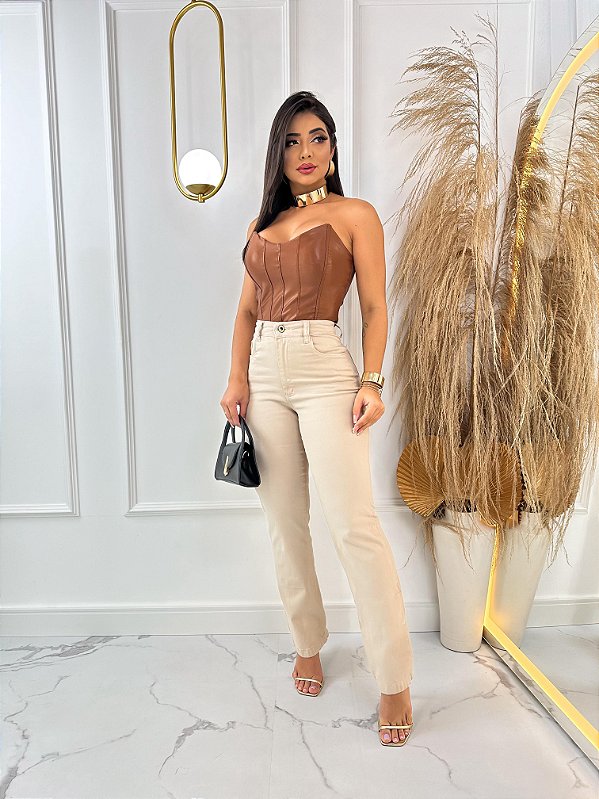 Calça Jeans Wide Loose - Areia