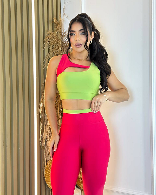 Conjunto Fitness - Legging e Top bicolor