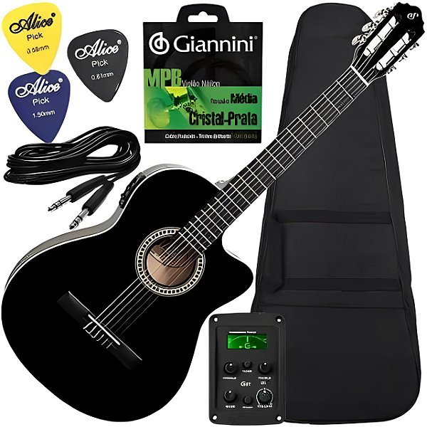 Kit Violão Giannini Eletroacústico C/ Capa Cordas Cabo Nf14
