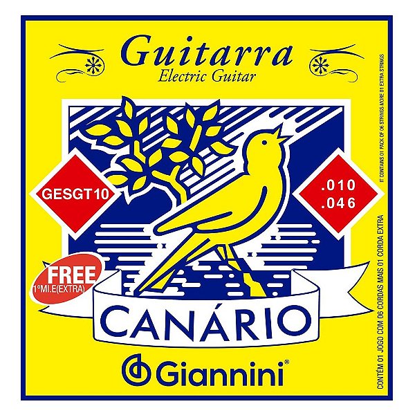 Encordoamento Guitarra 6 Cordas Giannini Canário GESGT10 (.010 – .046)