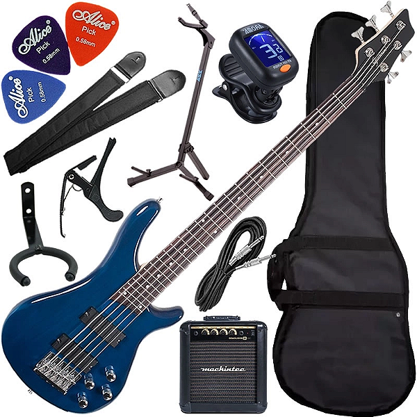 Kit Baixo 5 Cordas Giannini Gb205A Tbl Azul Com Bag + Cubo