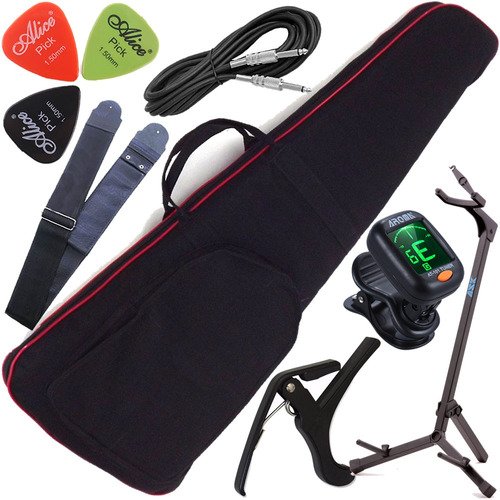 Kit Capa Contrabaixo Luxo Vermelho Completo C/ Acessórios