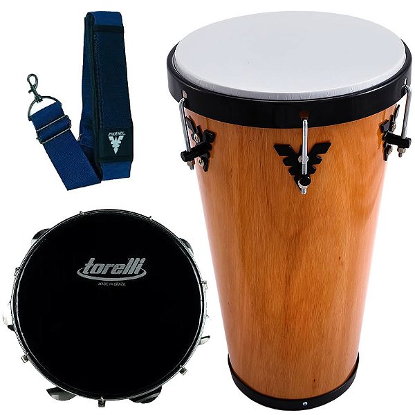 Kit Percussão Timba Samba Phx 50x11 Madeira + Pandeiro e Correia