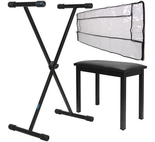 Kit Suporte Teclados E Pianos + Cobertura + Banco Estofado