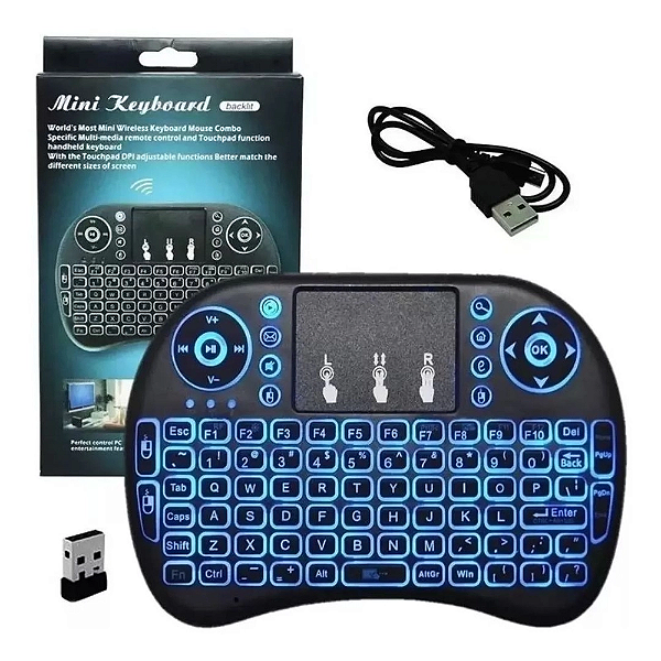Mini Teclado Wifi Keyboard Controle Com Touchpad Led Backlit