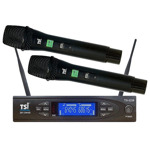 Sistema de Microfone Sem Fio Duplo de Mão 8299 UHF - TSI