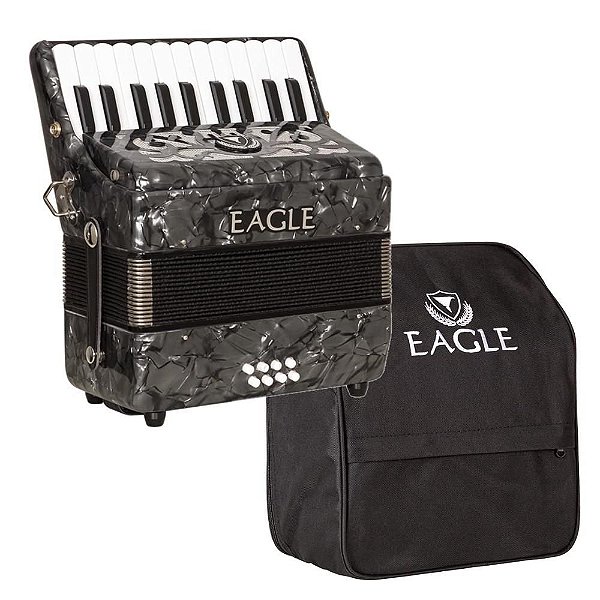 Acordeon Eagle Ega8b Preto 8 Baixos 22 Teclas com Capa Bag