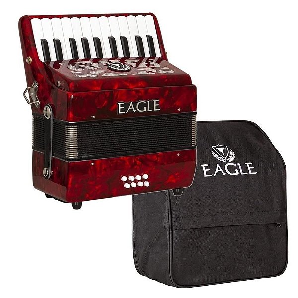 Acordeon Eagle Ega8b Vermelho 8 Baixos 22 Teclas c/ Capa Bag