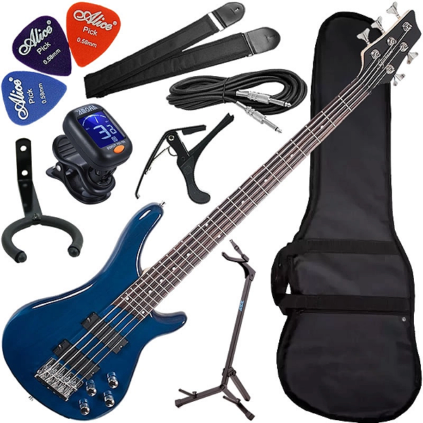 Kit Contrabaixo 5 Cordas Giannini Gb205A Tbl Azul Com Acessórios