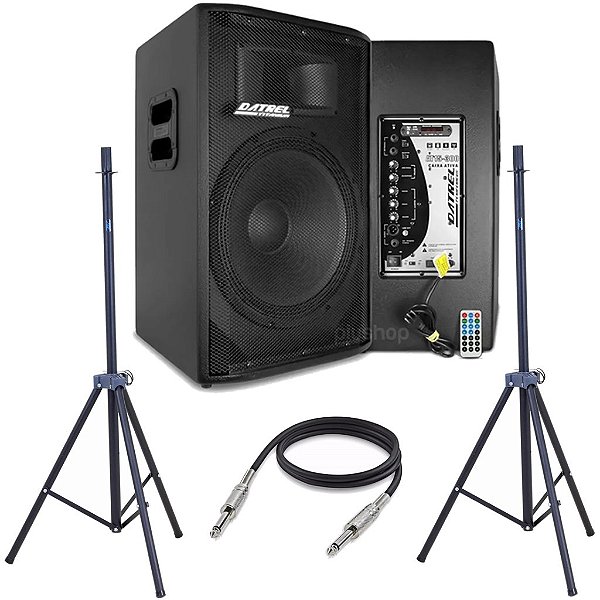 Kit Caixa De Som Datrel At15-300 Ativa + Passiva 600w + Tripe + Cabo