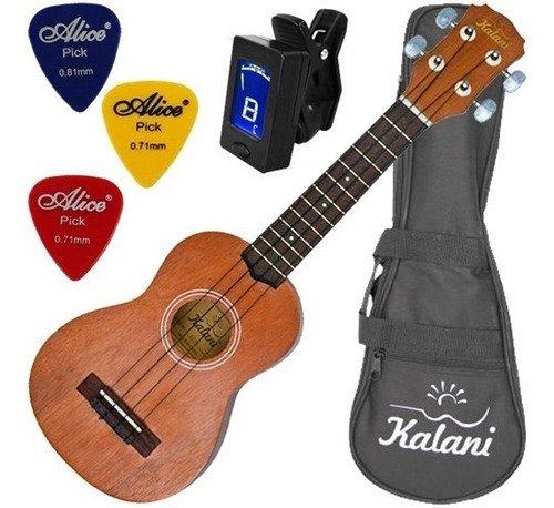 Kit Completo Ukulele Soprano Acústico C/ Capa 8135 Kalani