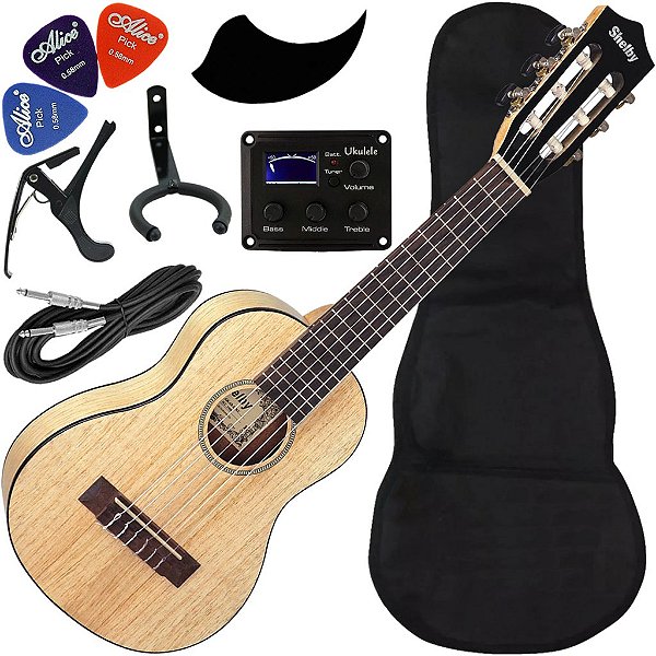 Kit Guitalele Eletroacústico Nylon Shelby Gk6d Eq Cedro Branco Ux03