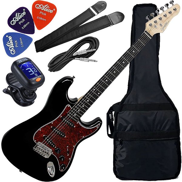 Kit Guitarra Elétrica Stratocaster Giannini G100 BK/TT Preto Gx01