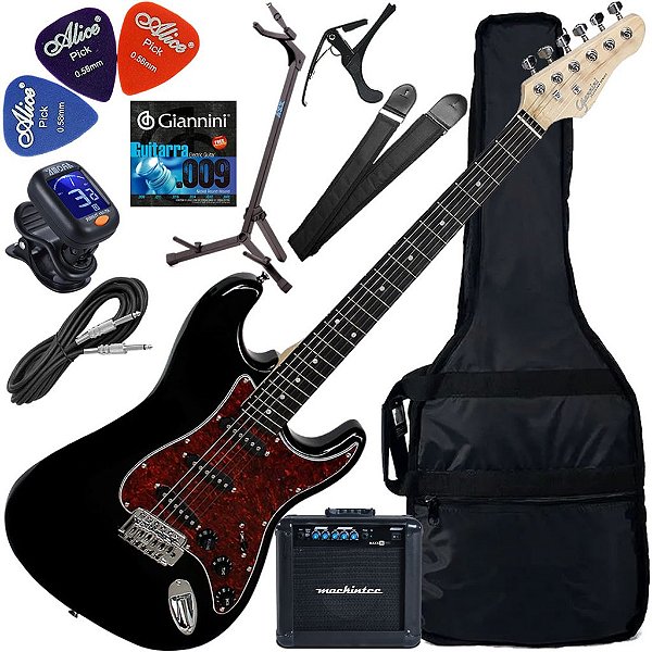 Kit Guitarra Elétrica Strato Giannini G100 Bk/Tt Preto Gx03