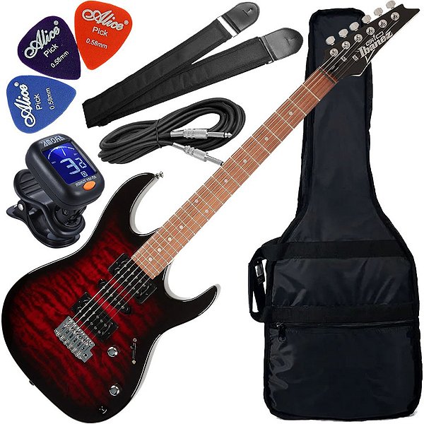 Kit Guitarra Ibanez Grx70 Qa Hsh Transparent Red Burst Trb