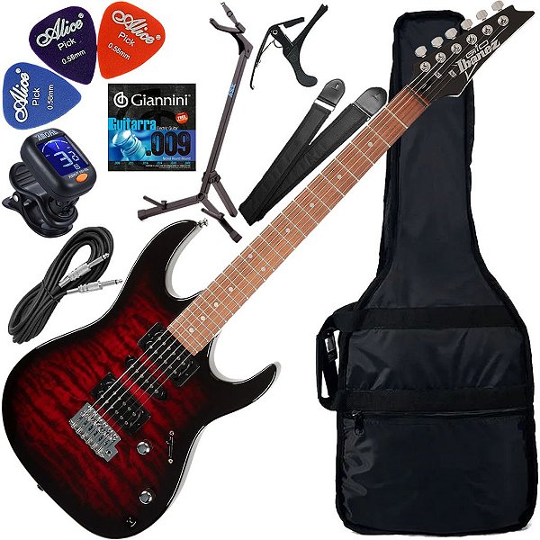 Kit Guitarra Ibanez GRX70 QA HSH Transparent Red Burst TRB Gx02