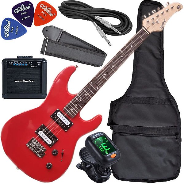 Kit Guitarra Waldman Strato 2 Humbucker Gtu Vermelha + Cubo