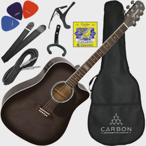 Kit Médio Violão Eletroacústico Folk Aço Giannini Gf1d Tbk