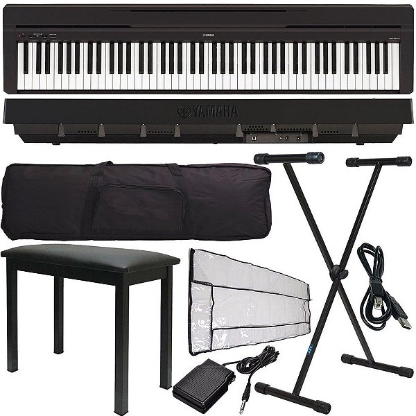 Kit Piano Yamaha P45 Digital Profissional + Multi Acessórios
