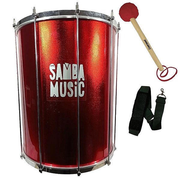 Kit Surdo Madeira Samba Music 60x20 Vermelho Pele Animal