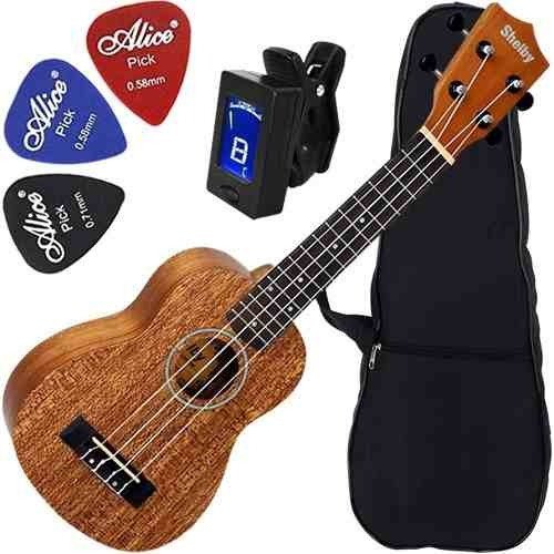 Kit Ukulele Soprano Su21m Acústico Mogno Shelby Frete Grátis