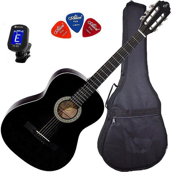 Kit Violão Acústico Aço C/ Capa Afinador S14 Preto Giannini