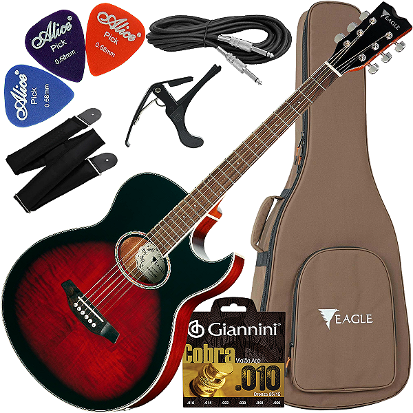 Kit Violão Eletroacústico Completo Eagle Gl36 Yellow Burst