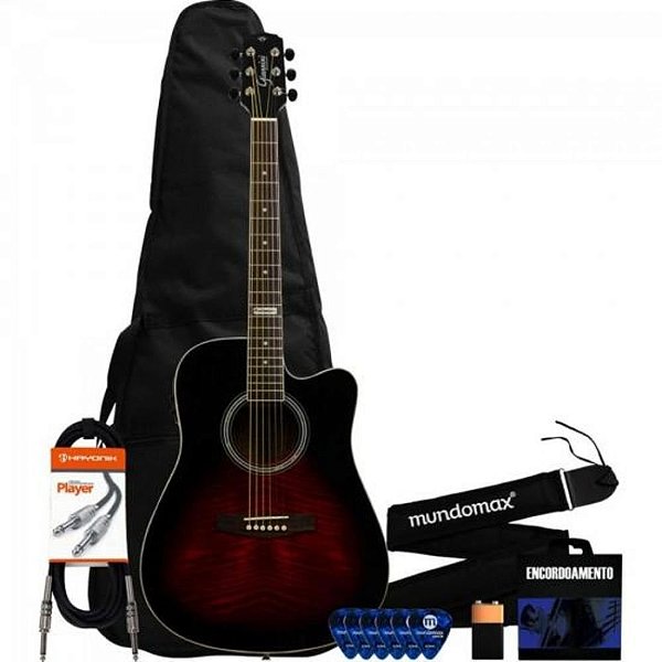 Kit Violão Eletroacústico Gf-1d Brown Redburst Giannini + Acessórios