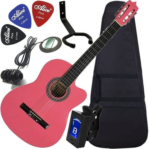 Kit Violão Estudante Eletroacústico Nylon Rosa Mag5pk Austin