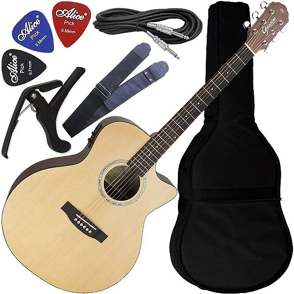 Kit Violão Giannini Eletroacústico Completo C/ Capa Gsf-3