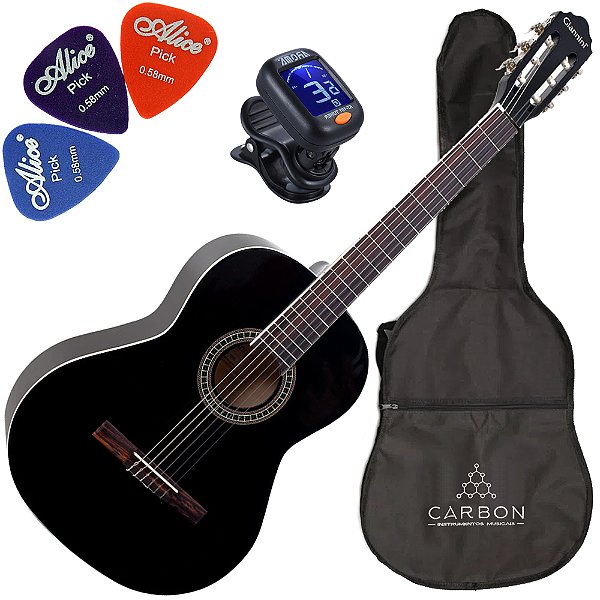 Kit Violão Giannini Gn15 Nylon Cor Preto Com Afinador Capa