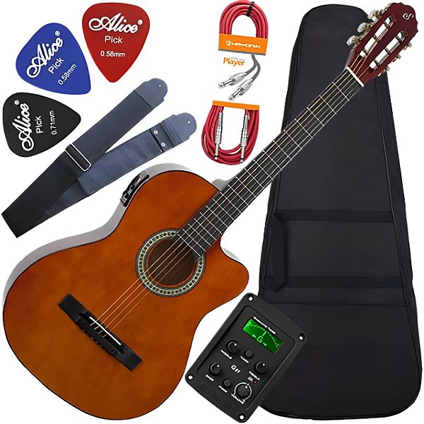 Kit Violão Sf14 Ceq Giannini Flat Eletroacústico Tampo Linden Cor Nt Cordas Aço