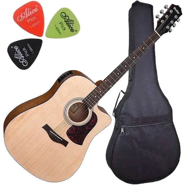Kit Violão Shelby Sgd193c Elétrico Folk Aço Stnt Natural Fosco Simples