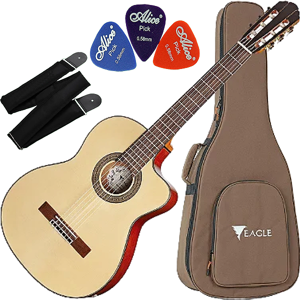 Violão Elétrico Eagle CH800 Natural Nylon + Capa Correia